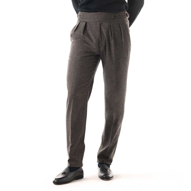 Brown herringbone wool manny trousers