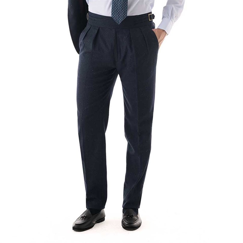 Blue herringbone wool manny trousers