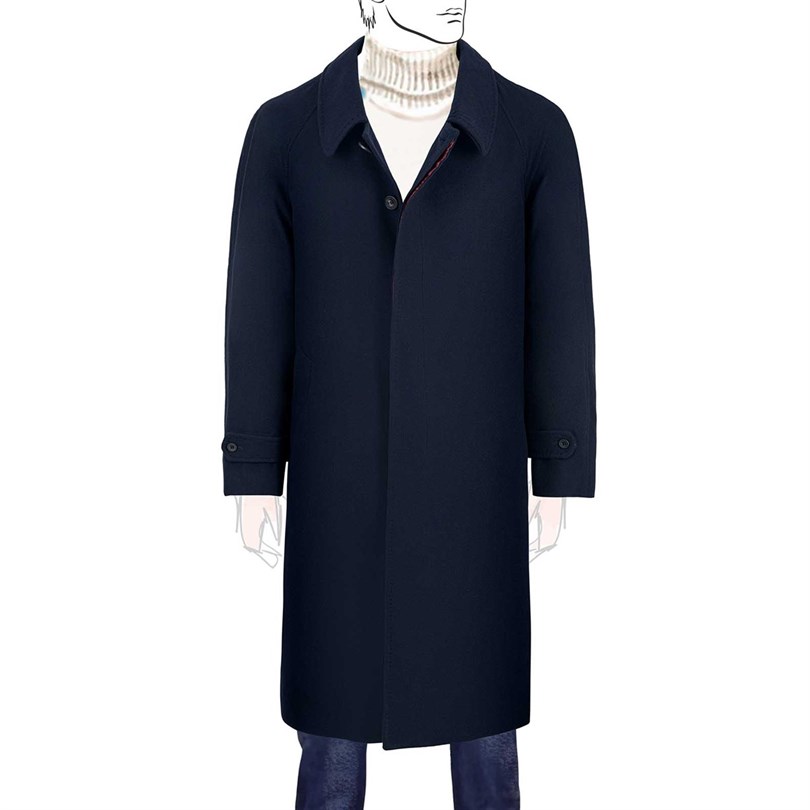 Blue super 200's wool raglan coat