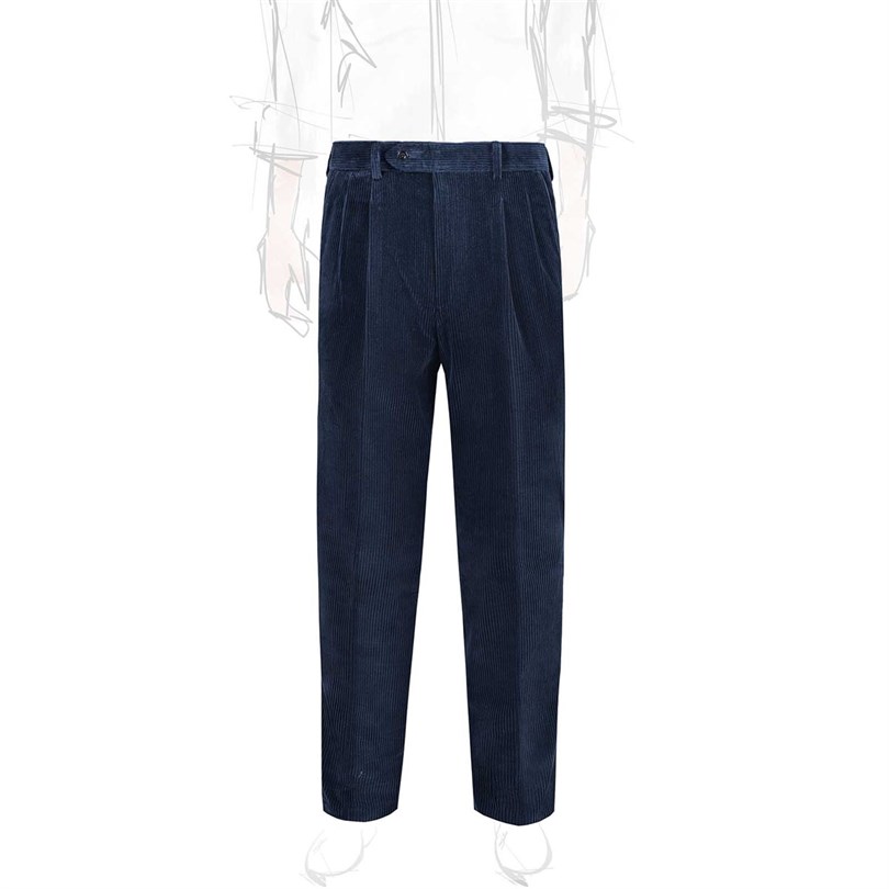 Blue 2 pleated corduroy trousers
