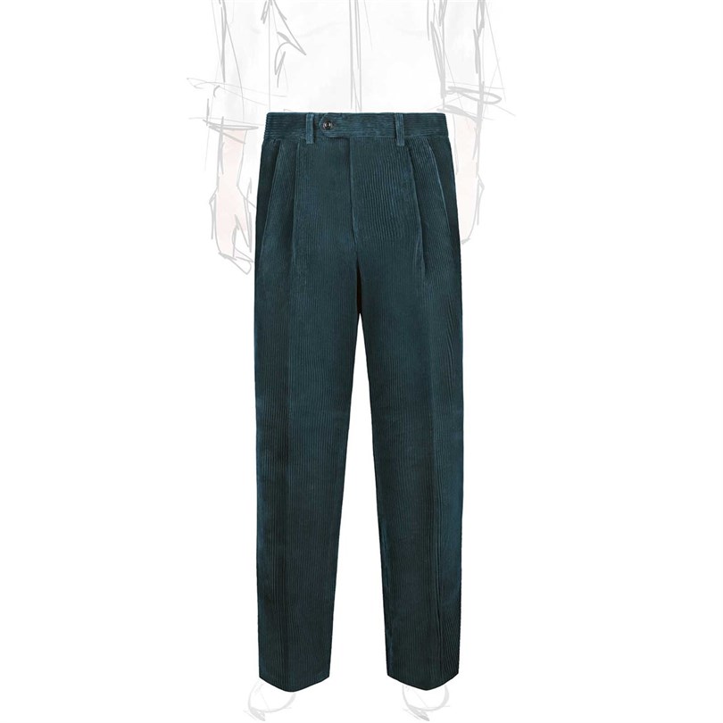 Teal pleated corduroy trousers
