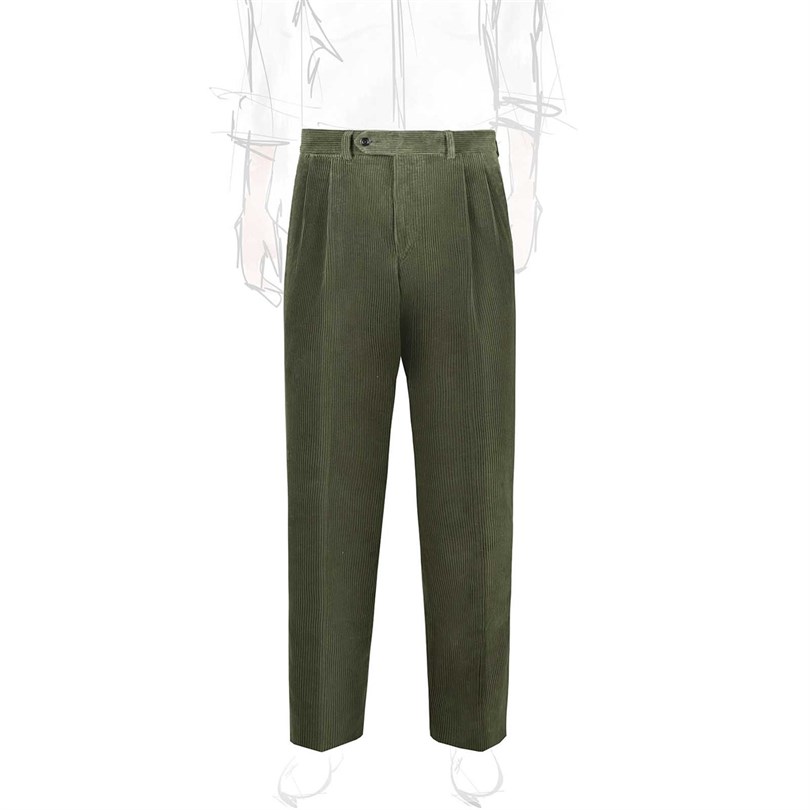 Military green 2 pleated corduroy trousers