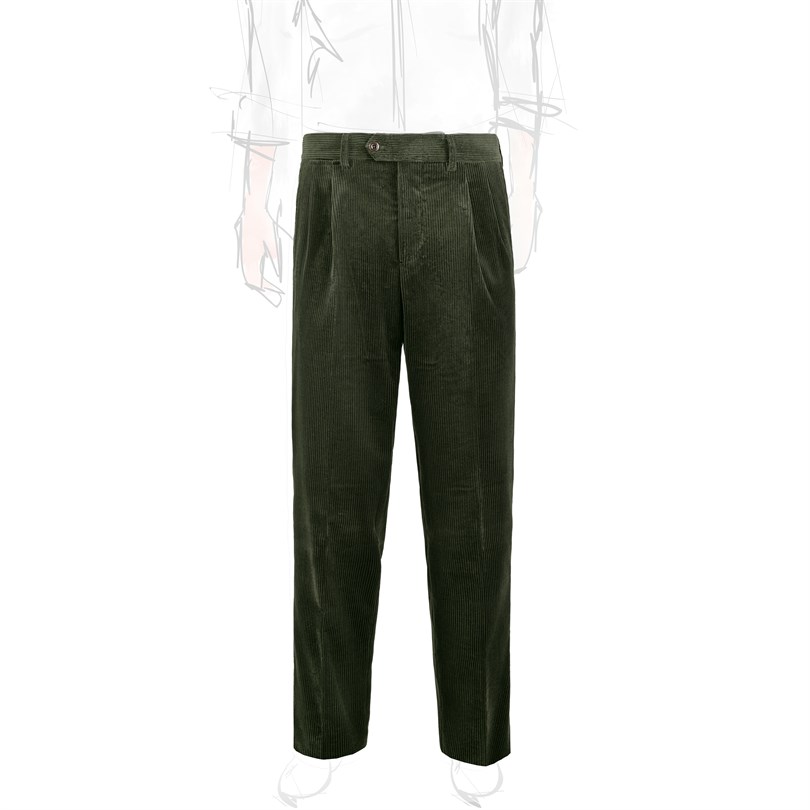 Double-pleat Modluca trousers in green corduroy