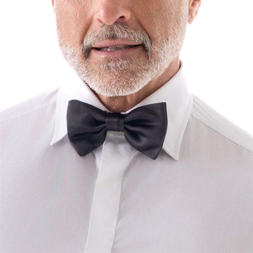 Black silk satin bow tie - knotted