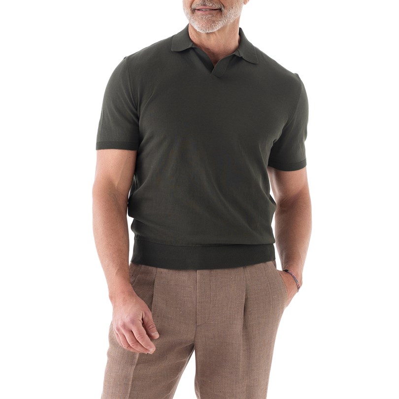 Green short sleeves knitwear polo shirt