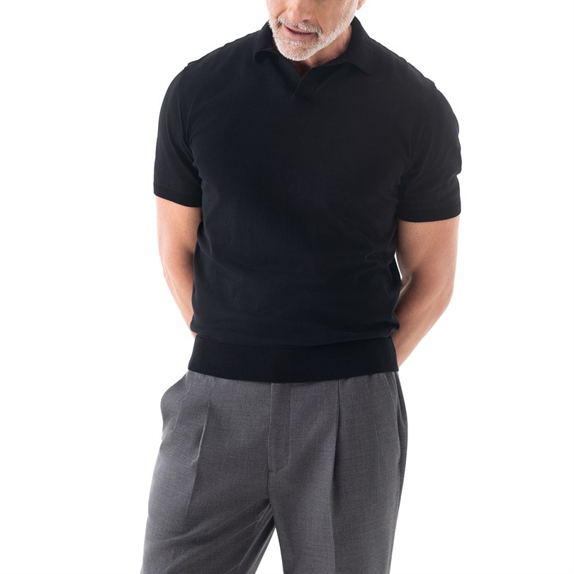 Black short sleeves knitwear polo shirt