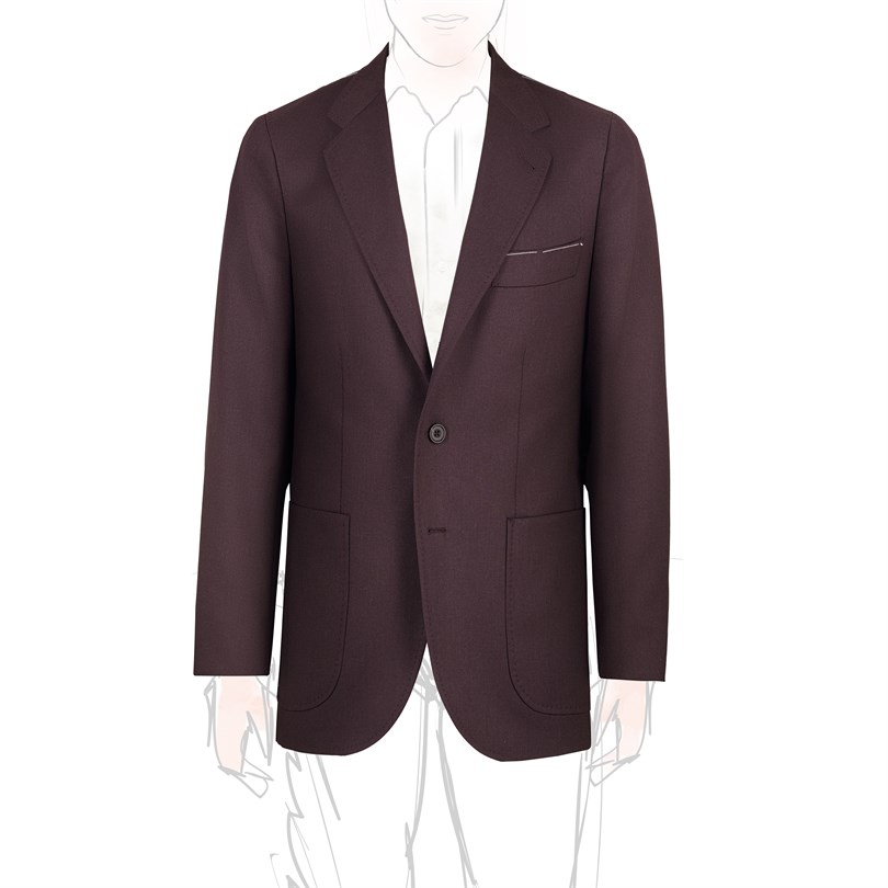 Single-breasted jacket with burgundy cashmere scarf lining