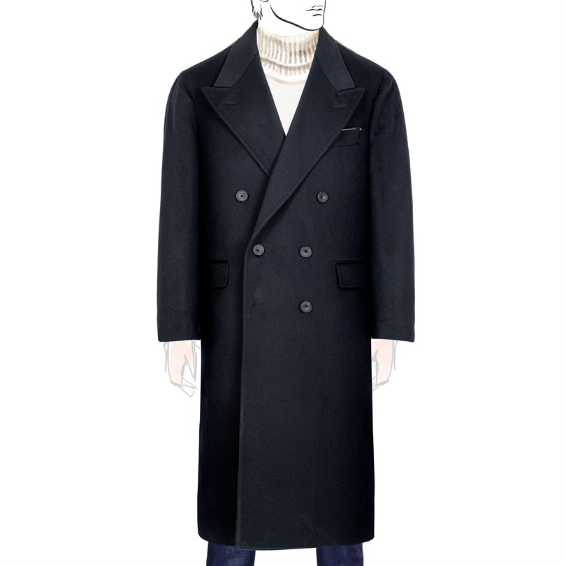 Cappotto doppio petto in cashmere blu notte