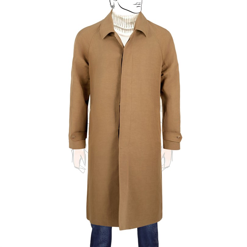 Cappotto Raglan un petto in misto lino beige