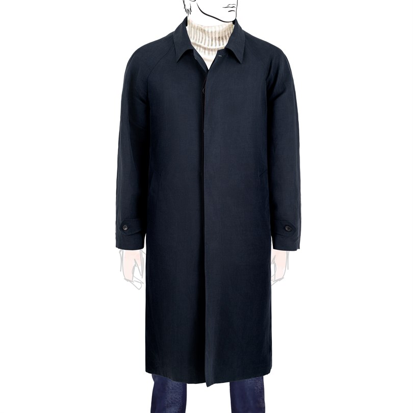 Cappotto Raglan un petto in misto lino blu