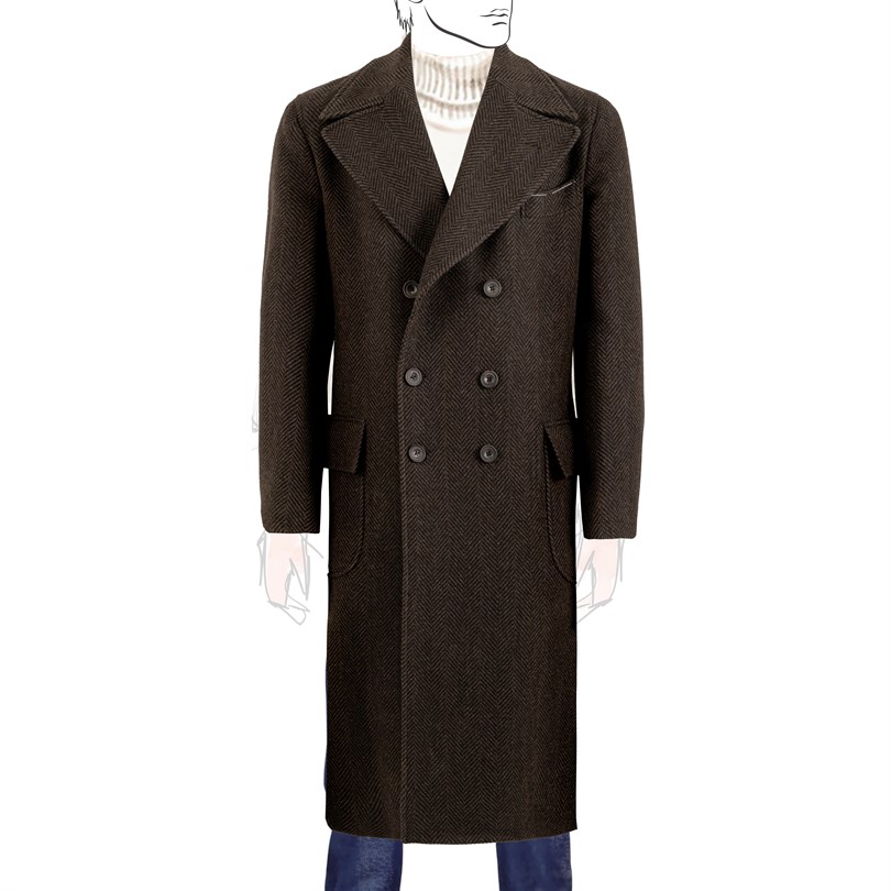 Ulster coat in brown herringbone cashmere