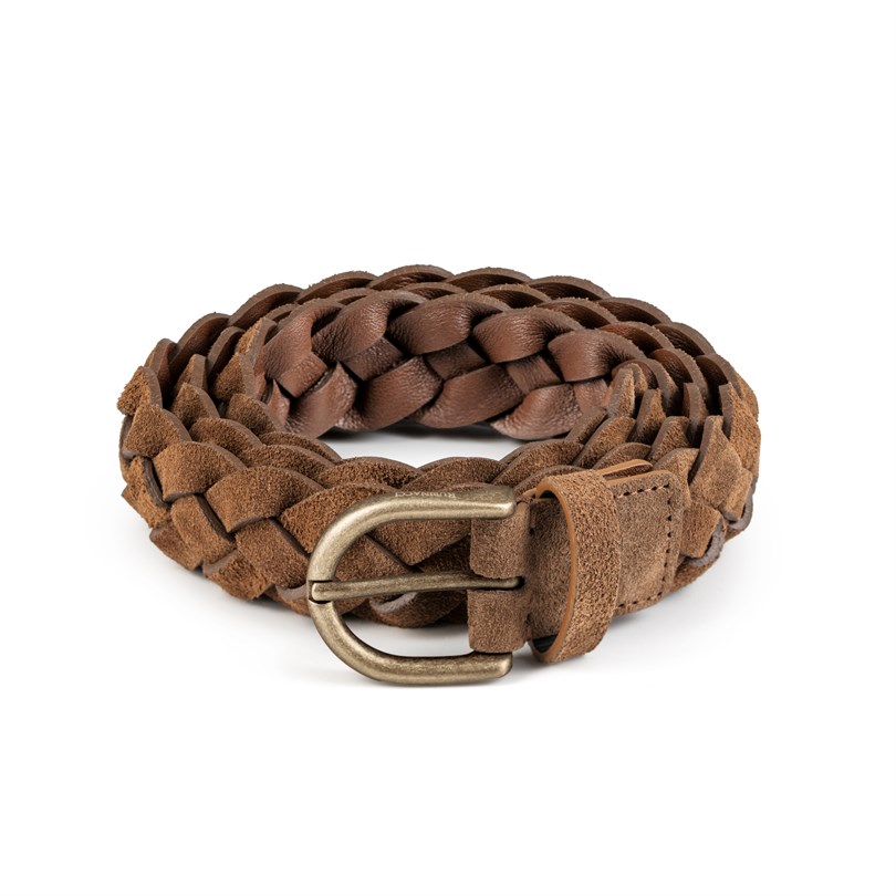 Tobacco braided suede leather belt
