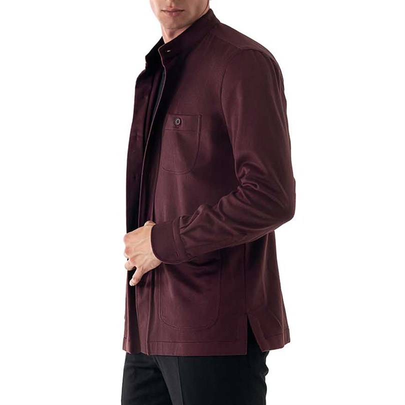 Plum cashmere safari jacket with guru collar
