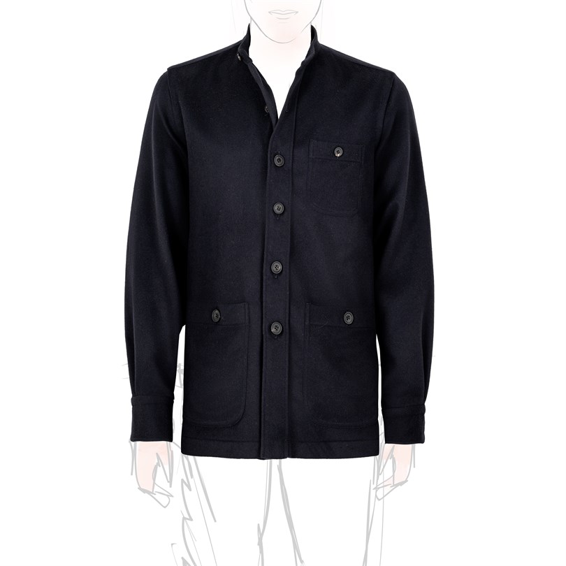 Midnight blue cashmere guru collar safari jacket
