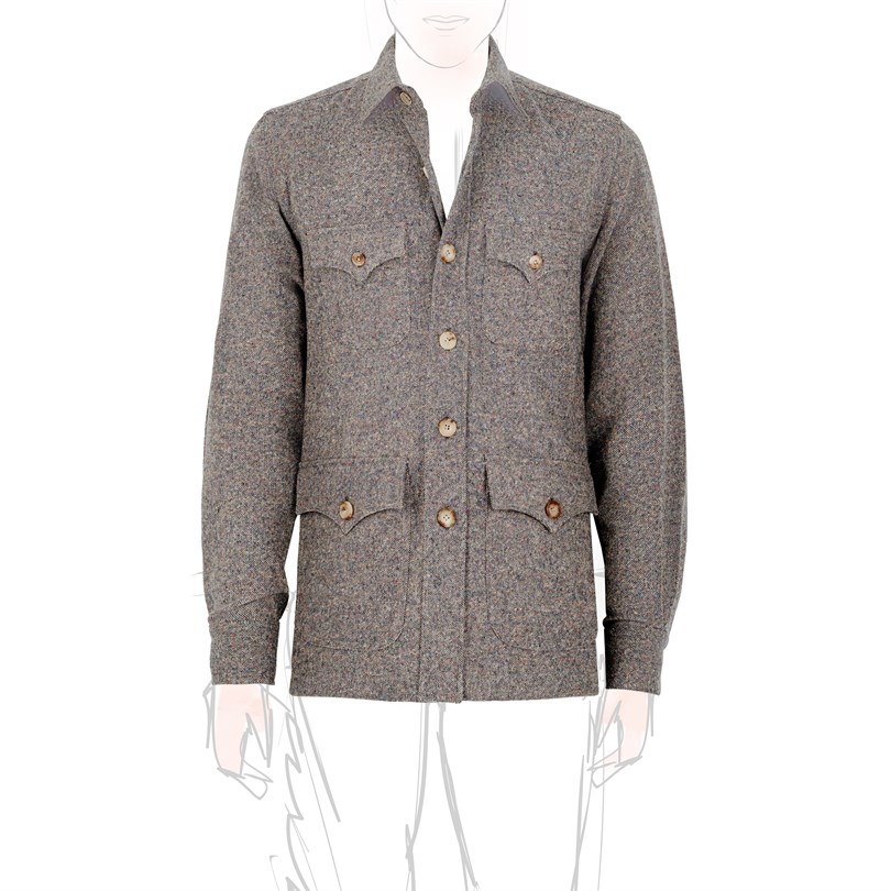 Vintage Archive cashmere safari jacket in green melange birdseye