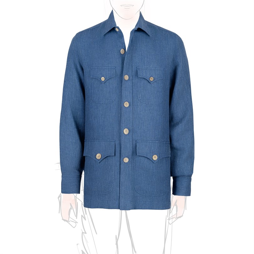 Blue herringbone linen-blend safari jacket