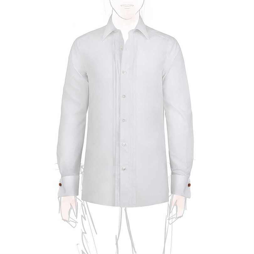 White cotton tuxedo shirt with pleated '