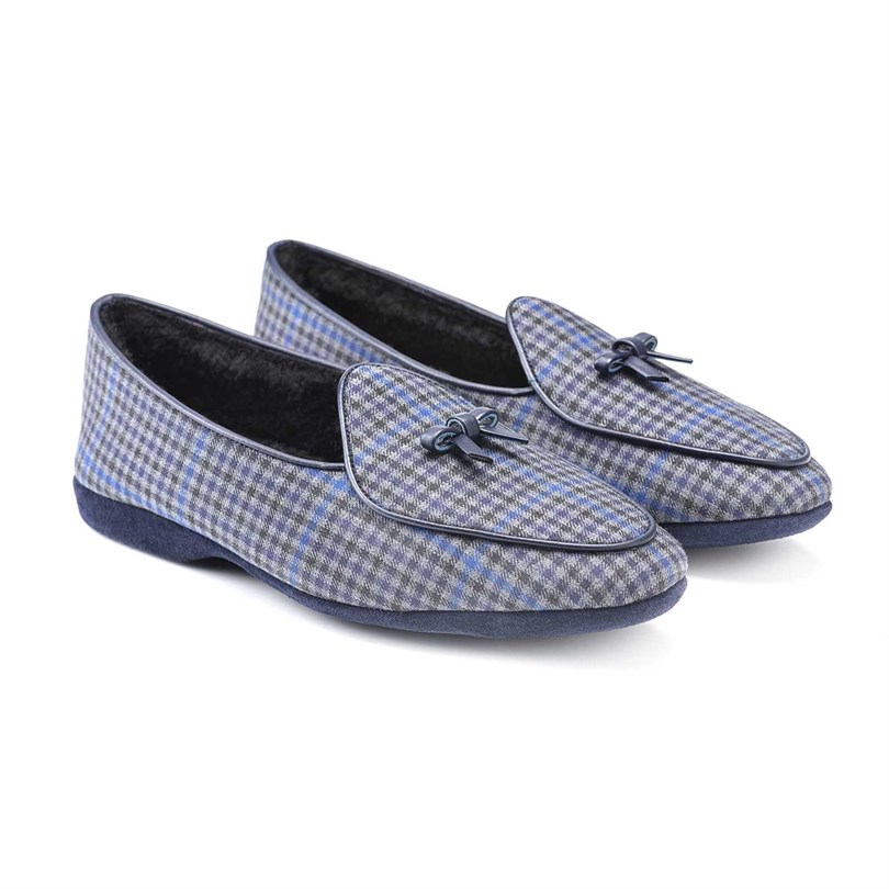 Vintage archive blue checked slippers