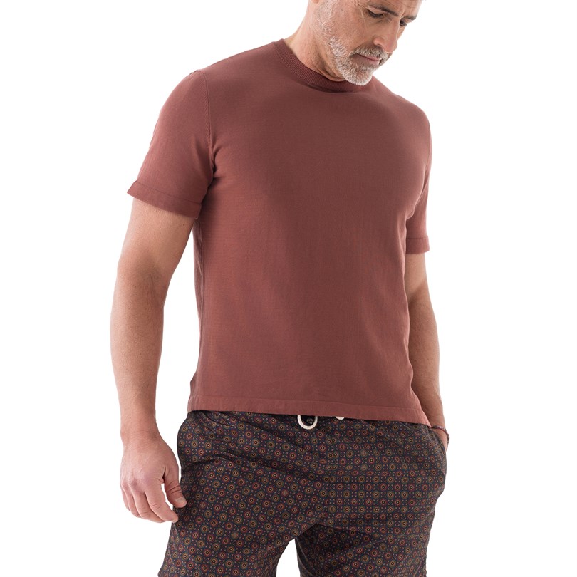 T-shirt manica corta in maglia rosa antico