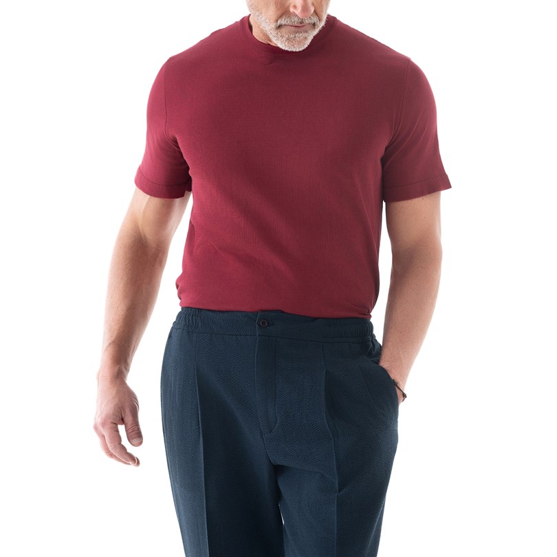 Burgundy short-sleeve knitted t-shirt