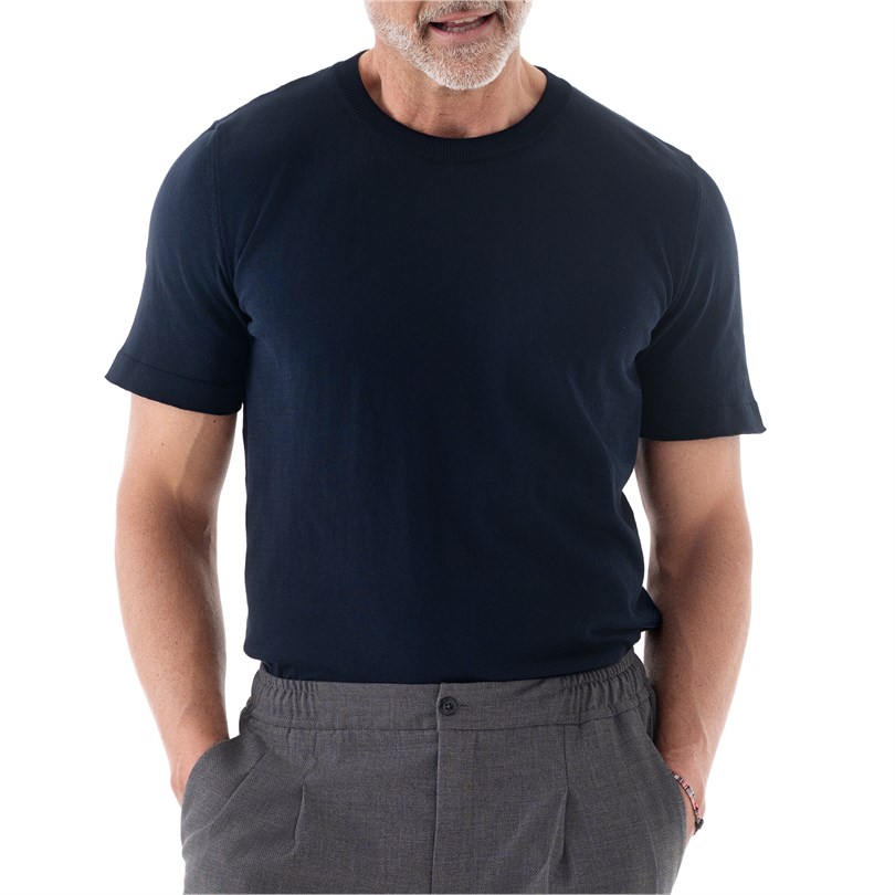 Blue short-sleeve knitted t-shirt