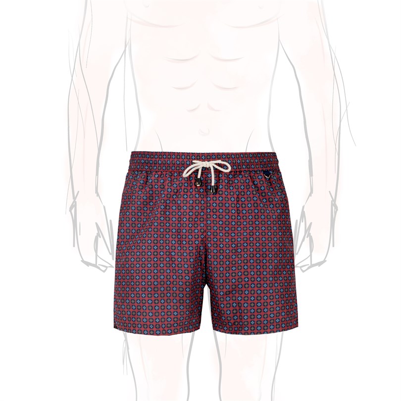 Burgundy swim shorts with floral print