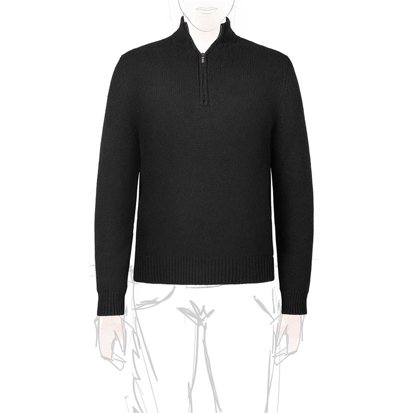 Black cashmere sweater with half zip