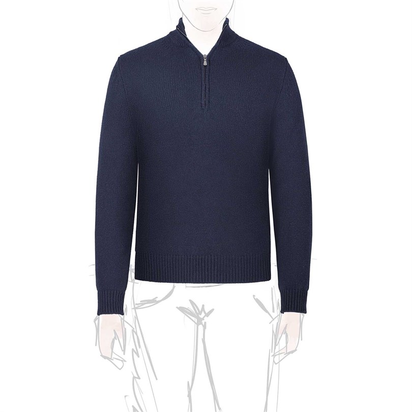 Blue cashmere sweater with half zip