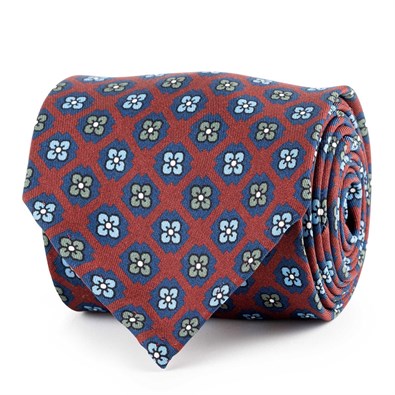 Bordeaux silk twill tie with floral print