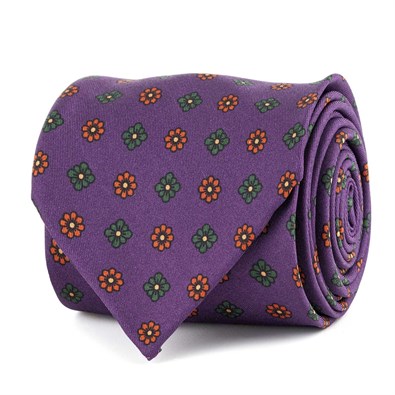 Cravatta in twill di seta prugna con stampa floreale