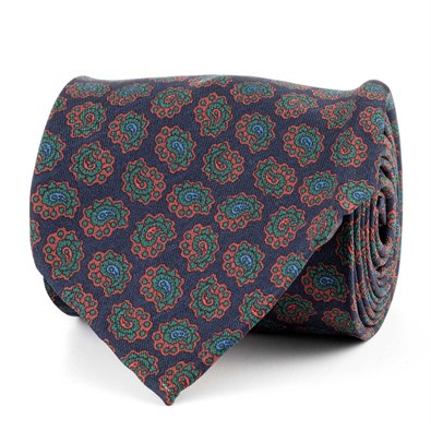 Cravatta in twill di seta blu con stampa paisley