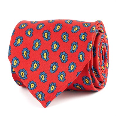 Cravatta in twill di seta rosso con stampa paisley