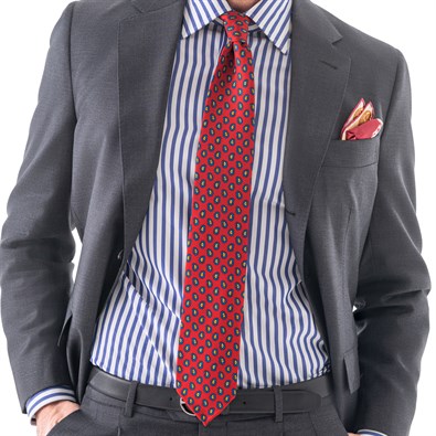 Red silk twill tie with paisley pattern