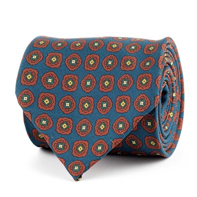 Cravatta in twill di seta blu chiaro con stampa geometrica