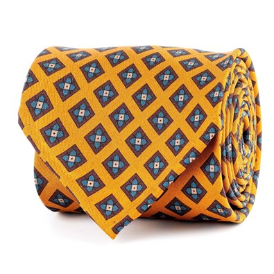 Cravatta in twill di seta arancione con stampa geometrica