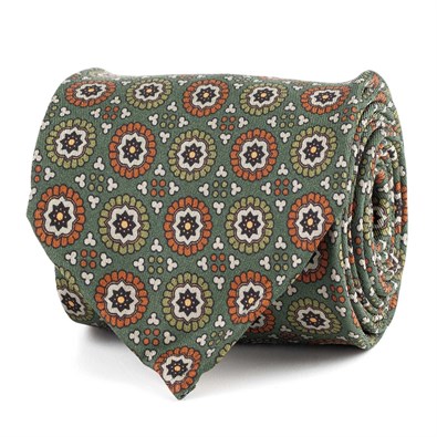 Cravatta in twill di seta verde con stampa geometrica