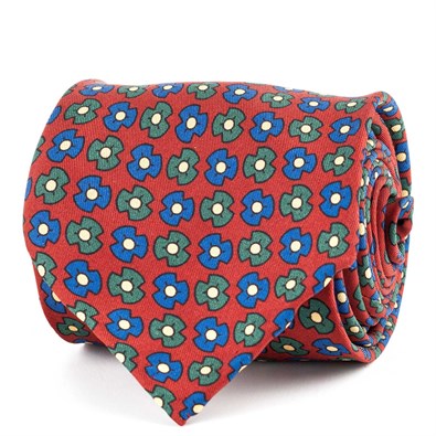 Cravatta in twill di seta rosso con stampa floreale