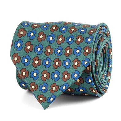 Cravatta in twill di seta ottanio con stampa floreale