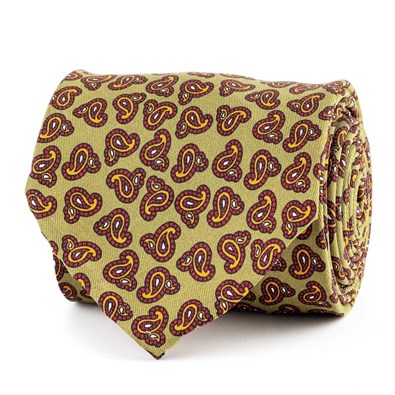 Cravatta in twill di seta kaki con stampa paisley