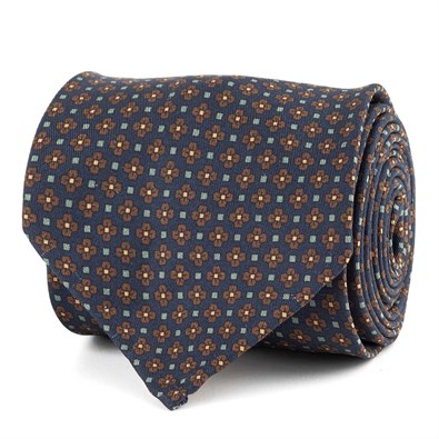 Blue silk twill tie with floral print
