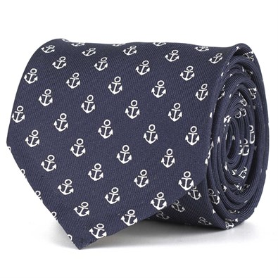 Silk twill tie with white anchor print