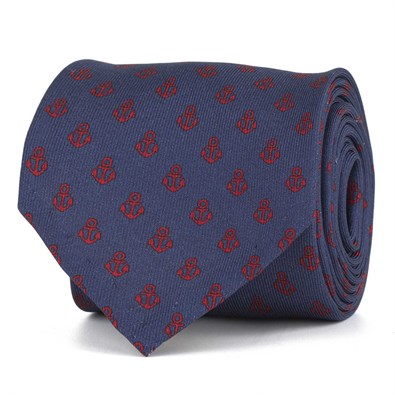 Silk twill tie with red anchor print