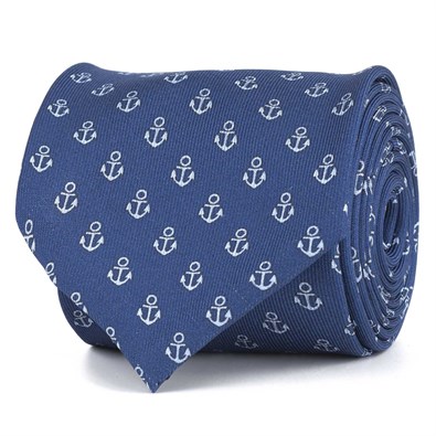 Silk twill tie with light blue anchor print