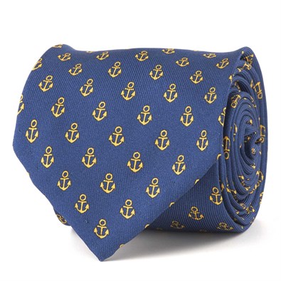 Silk twill tie with yellow anchor print