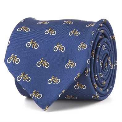 Silk twill tie with yellow bicycle print
