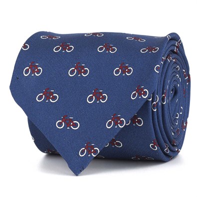 Silk twill tie with red bicycle print