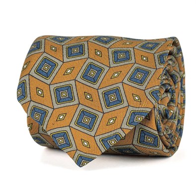 Orange silk twill tie with geometric print