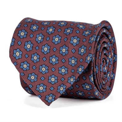 Bordeaux silk twill tie with floral print