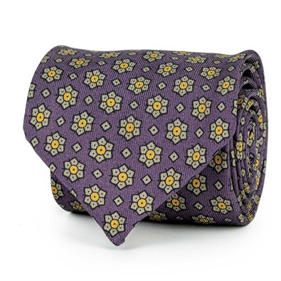 Wine silk twill tie with floral print