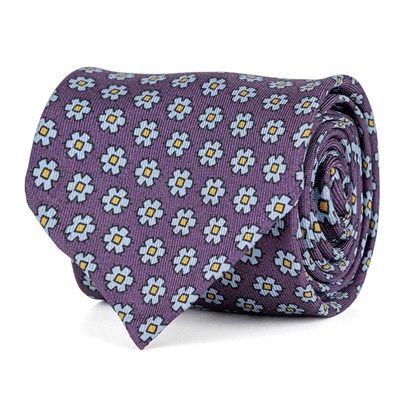 Wine silk twill tie with floral print